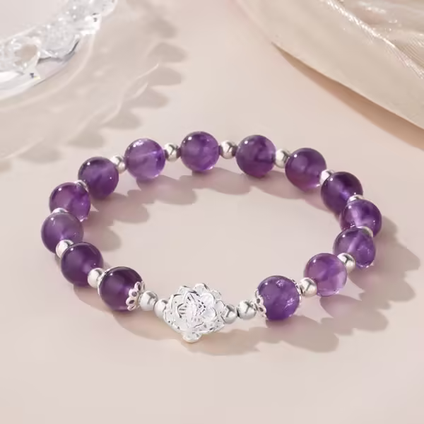 Lotus Beaded Bracelet in 925 Sterling Silver with Amethyst Lotus Beaded Bracelet in 925 Sterling Silver with Amethyst