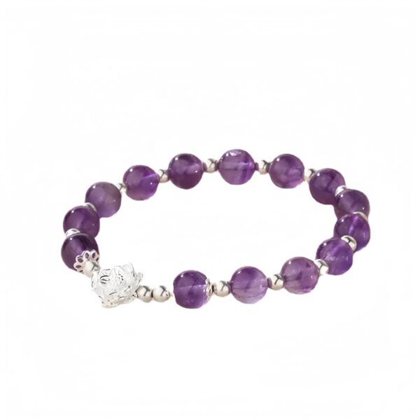 Lotus Beaded Bracelet in 925 Sterling Silver with Amethyst