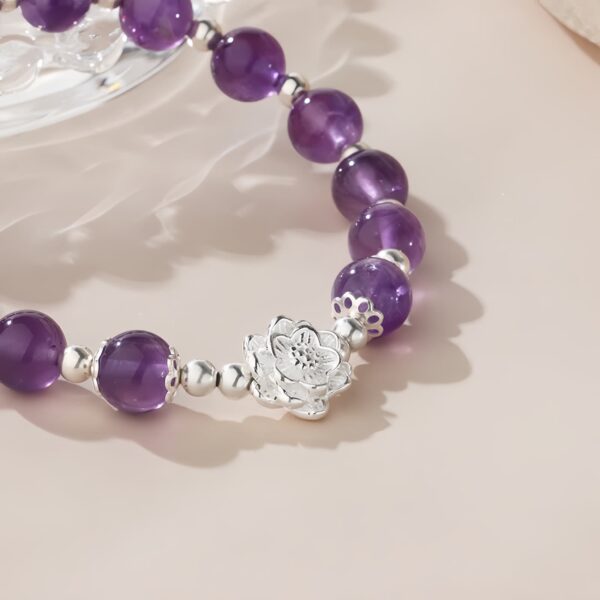 Lotus Beaded Bracelet in 925 Sterling Silver with Amethyst