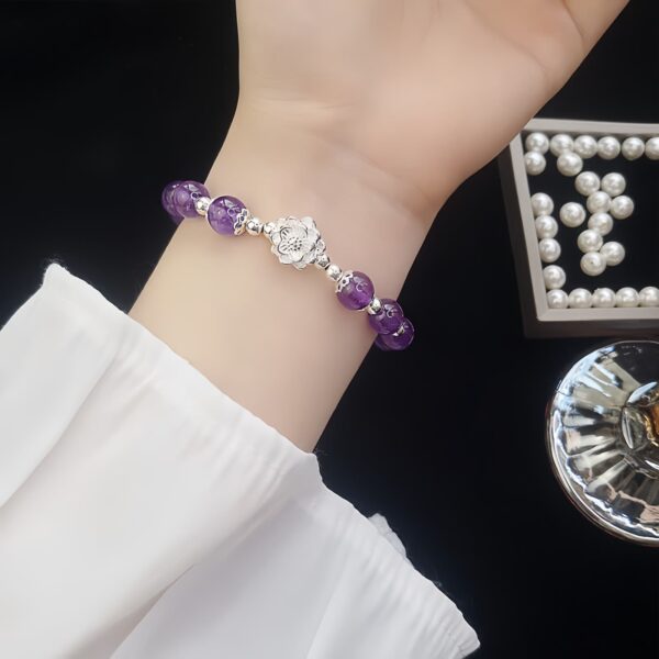 Lotus Beaded Bracelet in 925 Sterling Silver with Amethyst