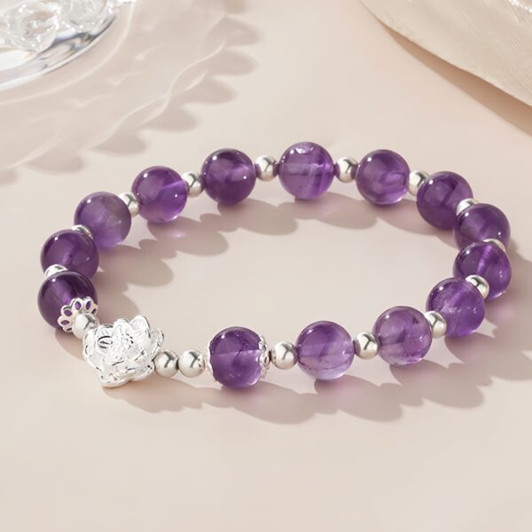 Lotus Beaded Bracelet in 925 Sterling Silver with Amethyst