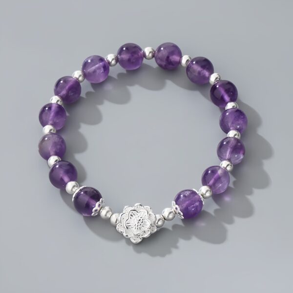 Lotus Beaded Bracelet in 925 Sterling Silver with Amethyst