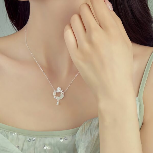 Pearl and Jade Pendant Necklace in 925 Sterling Silver