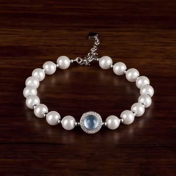 Pearl and Chalcedony Chain Bracelet in 925 Sterling Silver Pearl and Chalcedony Chain Bracelet in 925 Sterling Silver