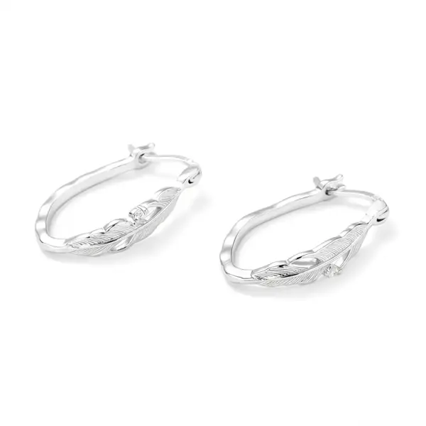 Leaf Detail Hoop Earrings in Sterling Silver Leaf Detail Hoop Earrings in Sterling Silver - 5