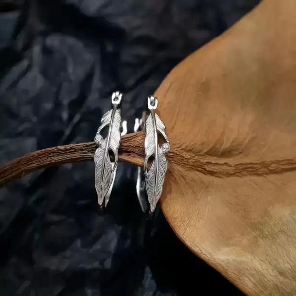 Leaf Detail Hoop Earrings in Sterling Silver Leaf Detail Hoop Earrings in Sterling Silver - 4