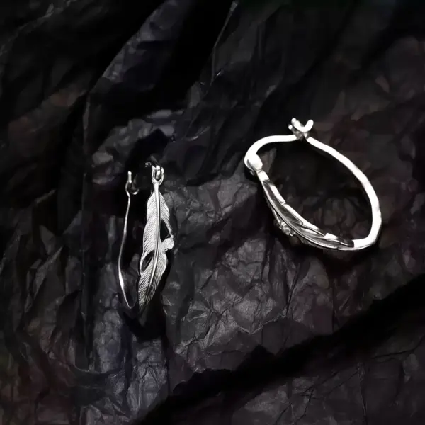 Leaf Detail Hoop Earrings in Sterling Silver - 1