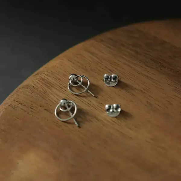 Double Circle Stud Earrings with 925 Silver Posts Double Circle Stud Earrings with 925 Silver Posts - 2