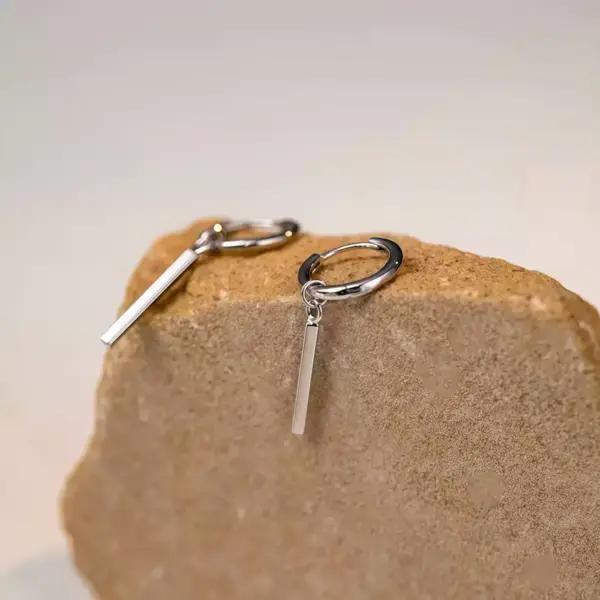 Long Bar Hoop Earrings in Sterling Silver Long Bar Hoop Earrings in Sterling Silver - 2