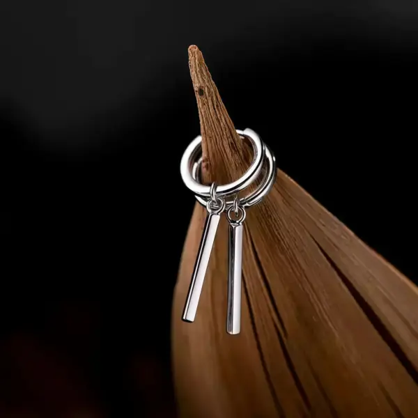 Long Bar Hoop Earrings in Sterling Silver - 1
