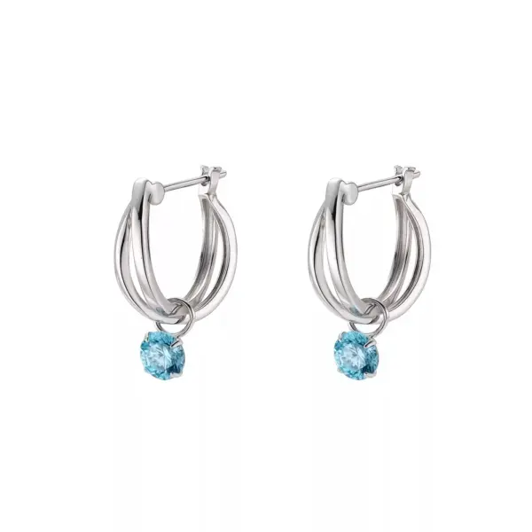 Blue Zircon Small Hoop Earrings in Sterling Silver Blue Zircon Small Hoop Earrings in Sterling Silver - 5