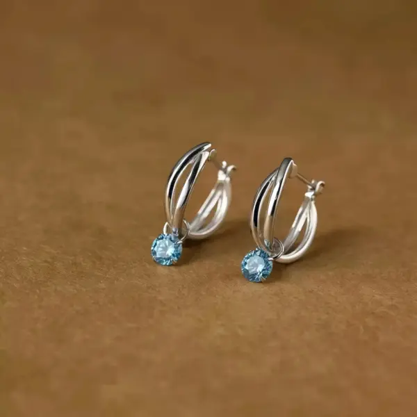 Blue Zircon Small Hoop Earrings in Sterling Silver - 1
