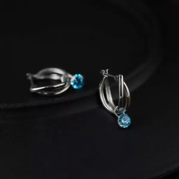 Blue Zircon Small Hoop Earrings in Sterling Silver Blue Zircon Small Hoop Earrings in Sterling Silver - 2