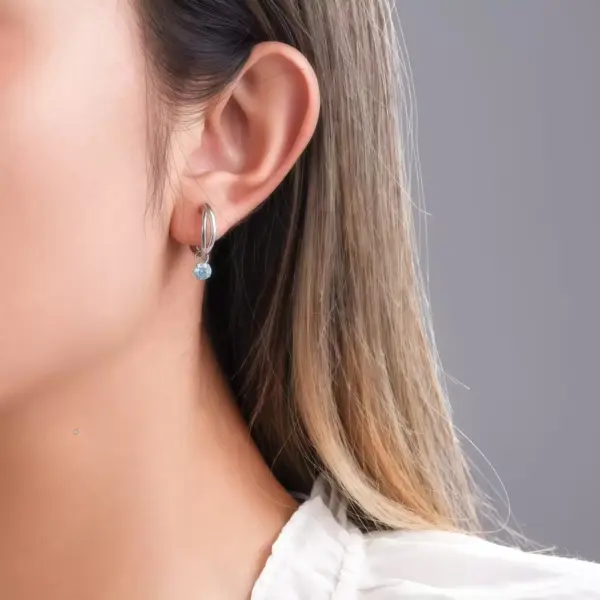 Blue Zircon Small Hoop Earrings in Sterling Silver Blue Zircon Small Hoop Earrings in Sterling Silver - 4
