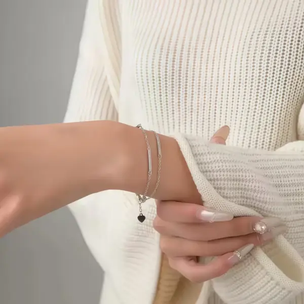 Double-Layer Fine Chain Bracelet in Sterling Silver - 4